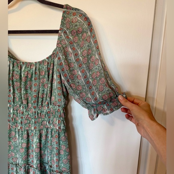 Trixxi Francesca’s Floral Green Smocked Cottagecore Boho Mini Dress- Large - Picture 2 of 6